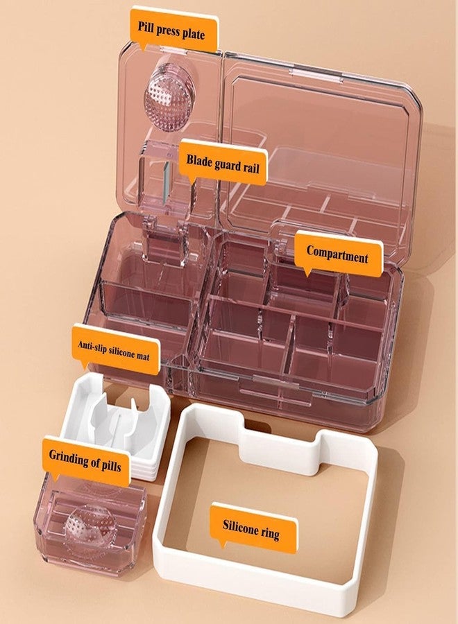 Ncry علبة أقراص Ncry 3 في 1، فاصل أقراص، قاطع أقراص، قاطع أقراص، كسار أقراص، علبة أقراص - وردي، عبوة من قطعة واحدة - Image 2